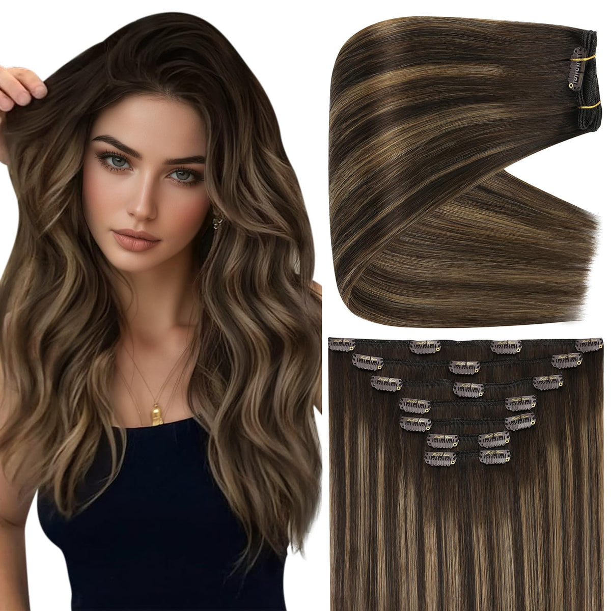 Full Shine 22 Inch Balayage Clip in Extensions front view