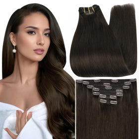 Full Shine 22 Inch Brown Clip in Hair Extensions front view