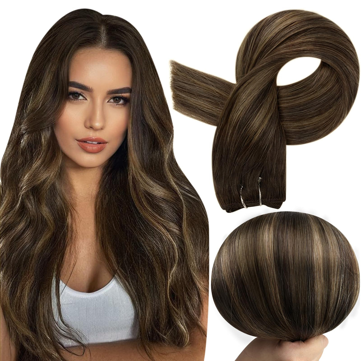 Full Shine 22 Inch Dark Brown Hair Extensions front view