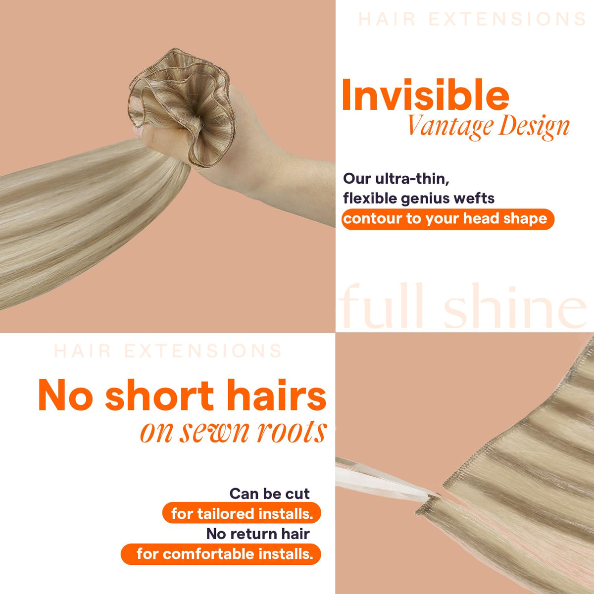 Full Shine 22 Inch Hair Extensions displayed in various colors