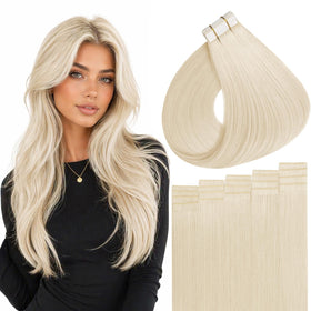 Full Shine 22 Inch Ice Blonde Tape Weft Hair Extensions front view