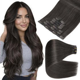 Full Shine 22 Inch Mocha Brown Clip-in Hair Extensions front view