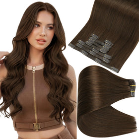 Full Shine 24-inch brown clip-in hair extensions front view
