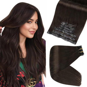 Full Shine 24 Inch Dark Brown Clip-in Hair Extensions front view