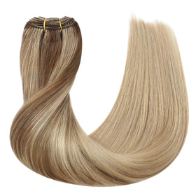 Full Shine 24 Inch Invisible Weft Hair Extensions in a styled ponytail