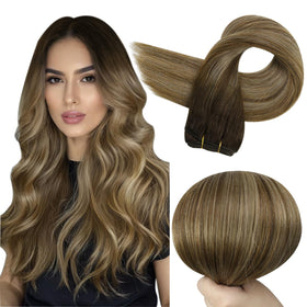 Full Shine 24 Inch Machine Weft Hair Extensions in Brown Honey Blonde