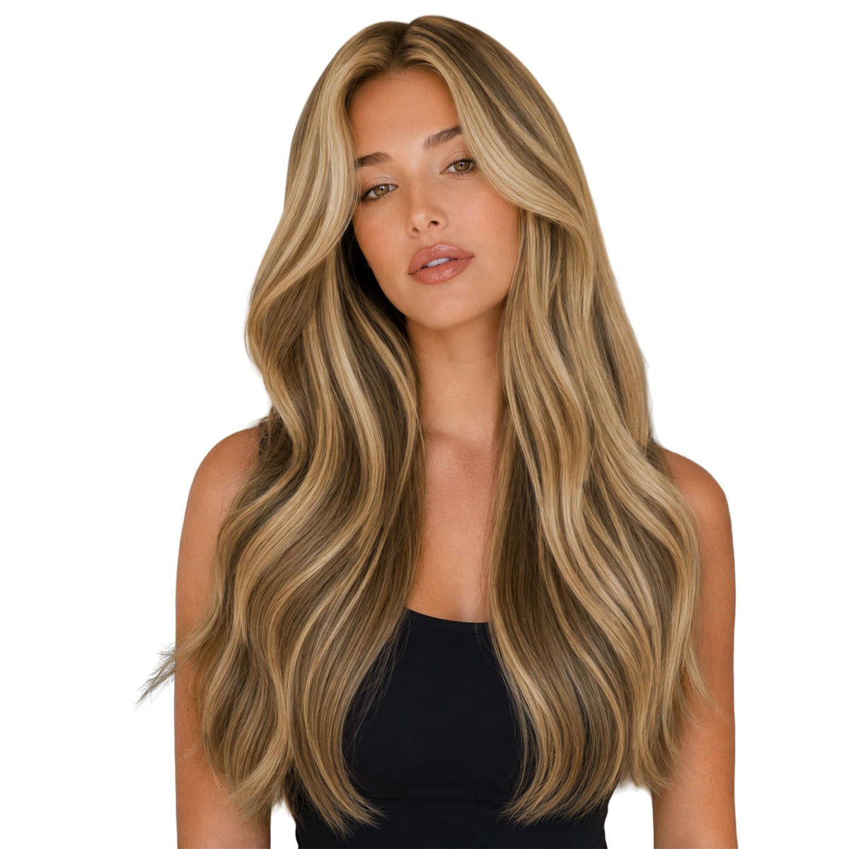 Full Shine 24 Inch Tape In Hair Extensions in Brown Honey, front view