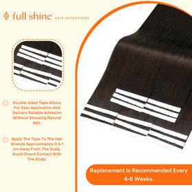 Full Shine 24 Inch Wide Tape Hair Extensions Darkest Brown styled