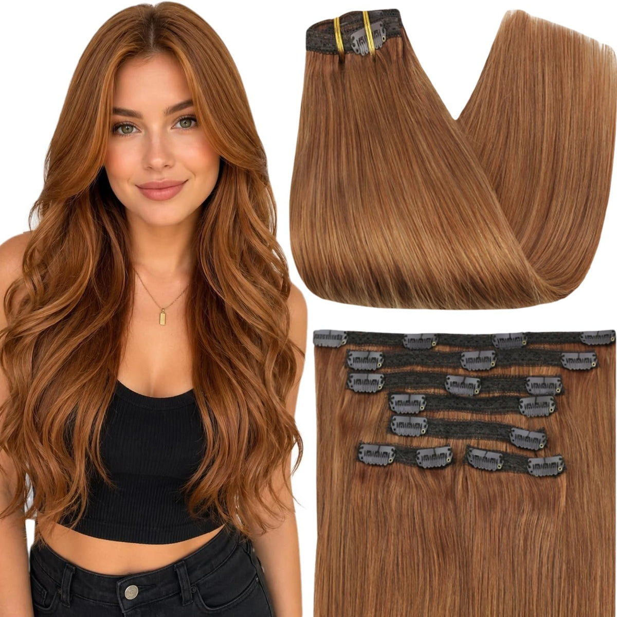 Full Shine 26 Inch Auburn Hair Extensions front view