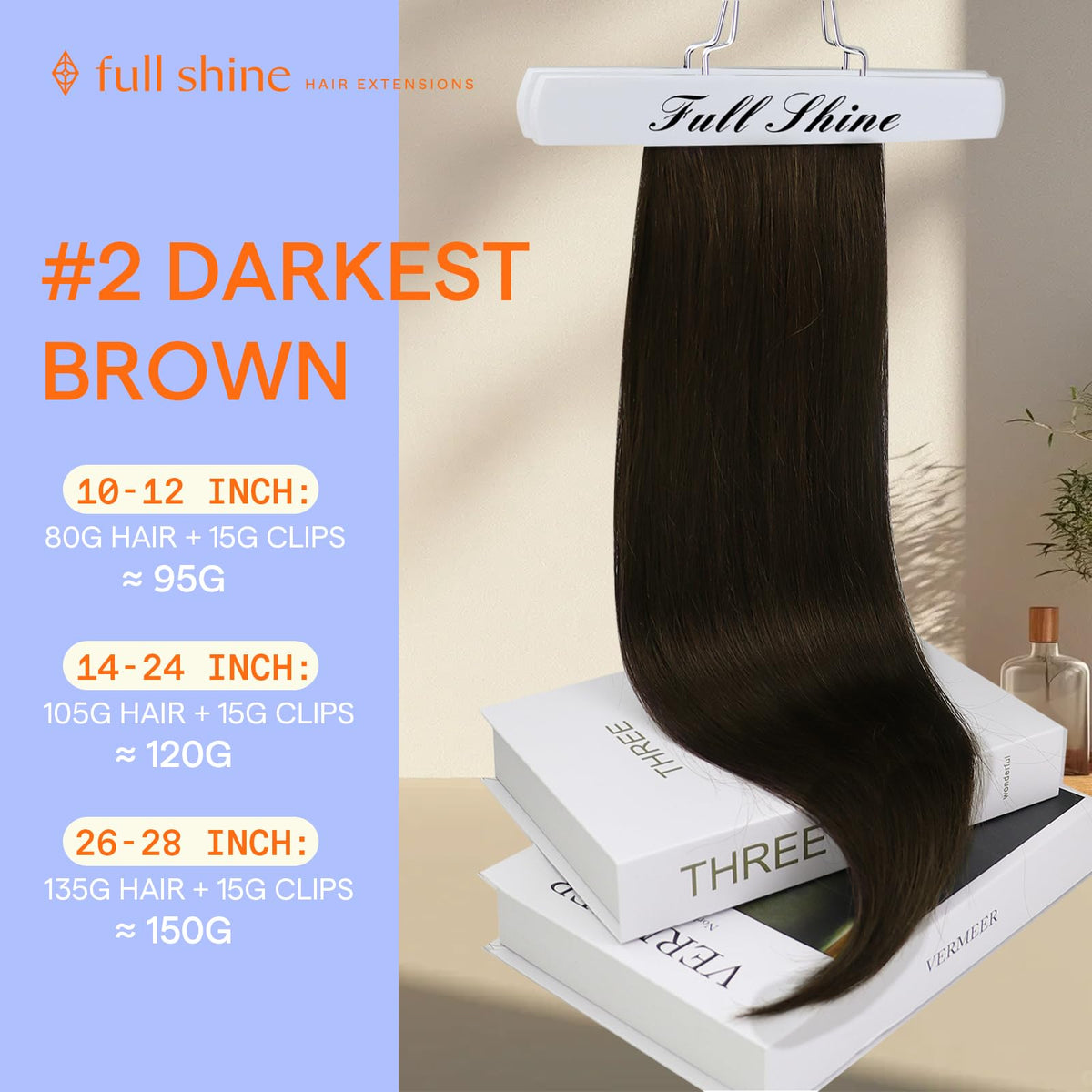 Full Shine 26 Inch Dark Brown Clip in Hair Extensions packaging