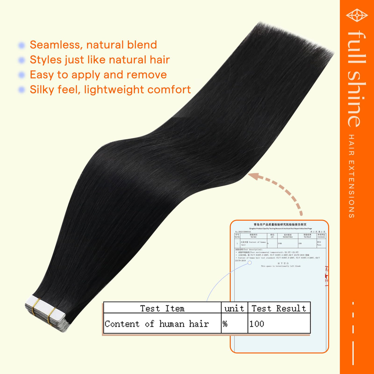 Full Shine 28 Inch Human Hair Tape in Extensions displayed with packaging