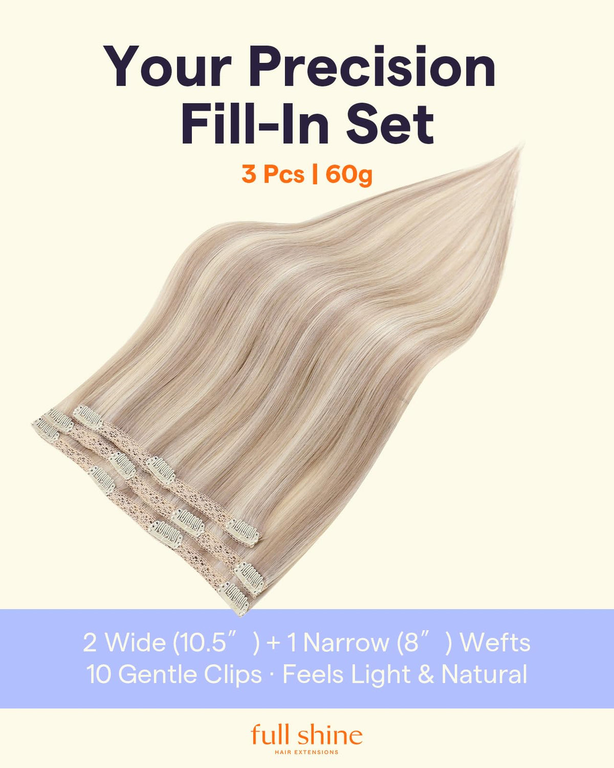 Full Shine Ash Blonde Clip-In Hair Extensions packaging