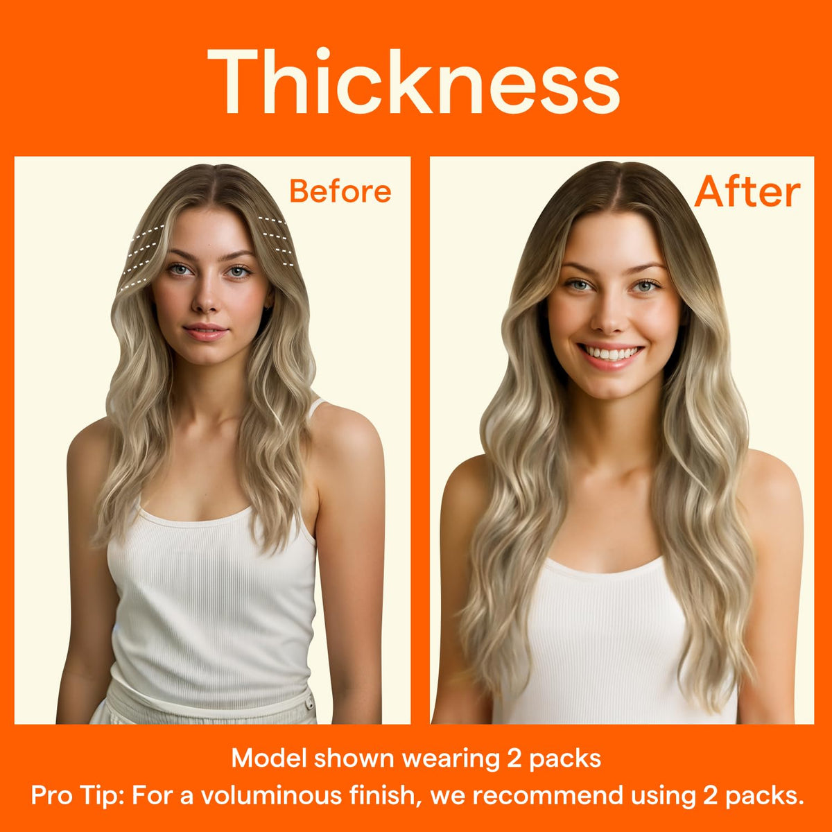 Full Shine Ash Blonde Hair Extensions length comparison