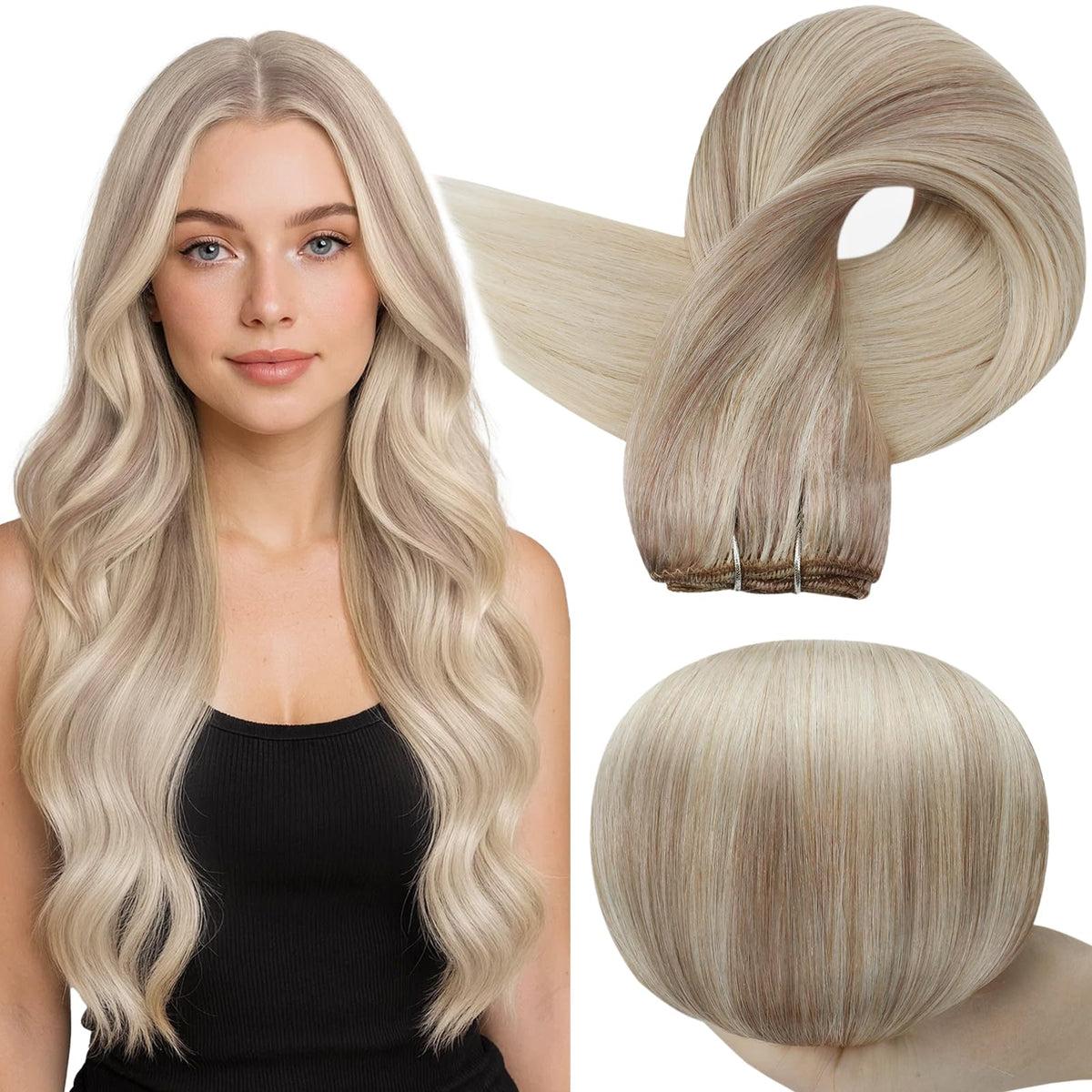 Full Shine Ash Blonde Weft Hair Extensions front view