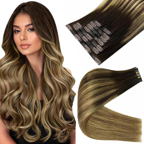 Full Shine Balayage Brown Clip-in Extensions front view