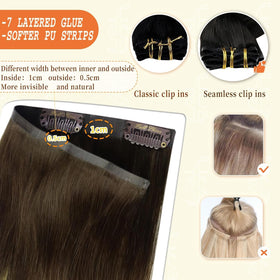 Full Shine Balayage Brown Clip-in Extensions in a ponytail