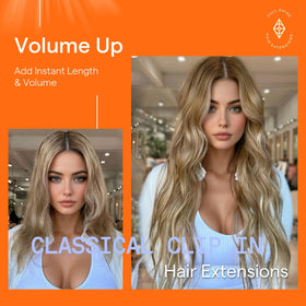 Full Shine Balayage Brown Hair Extensions styled with curls