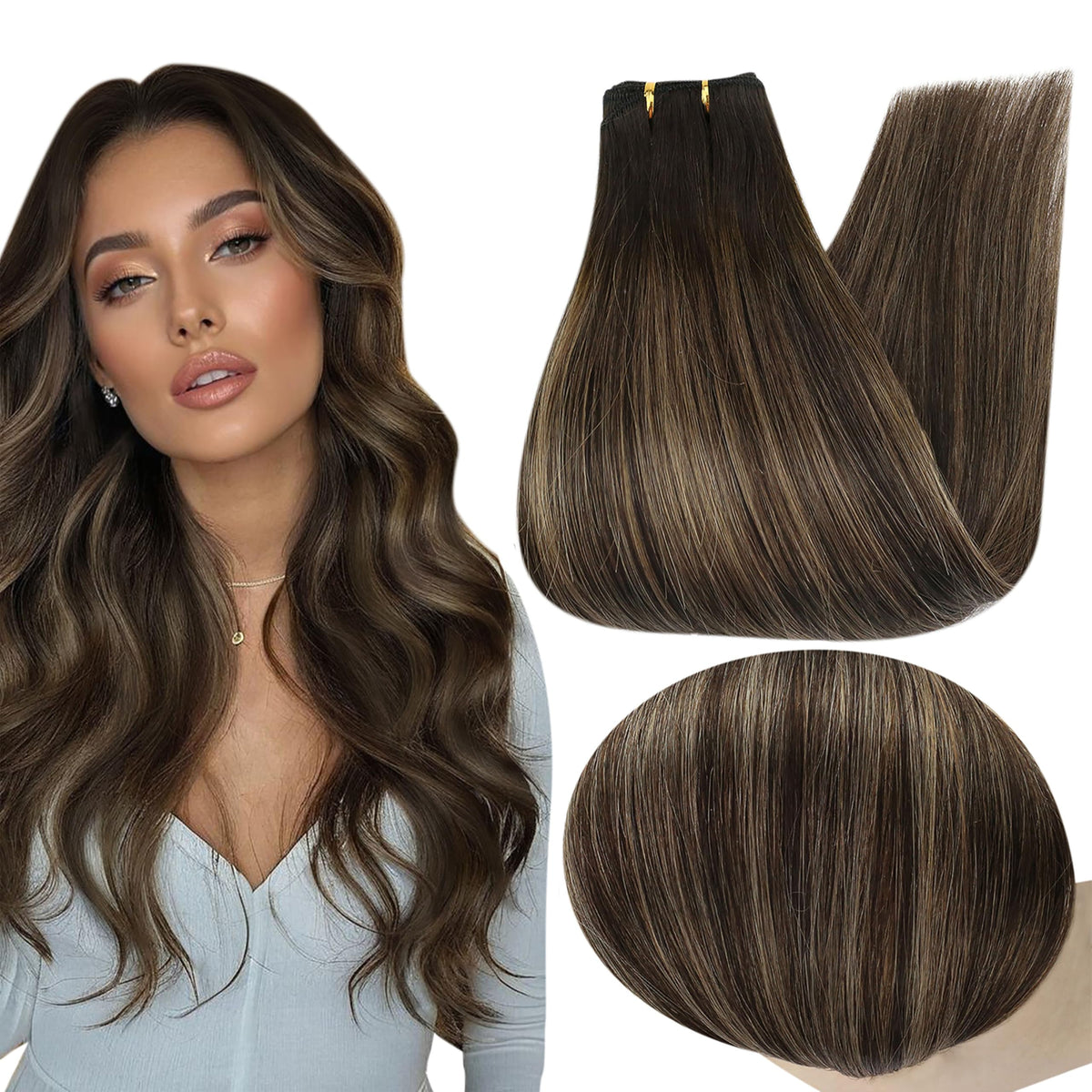 Full Shine Balayage Brown Weft Hair Extensions 22 Inch front view
