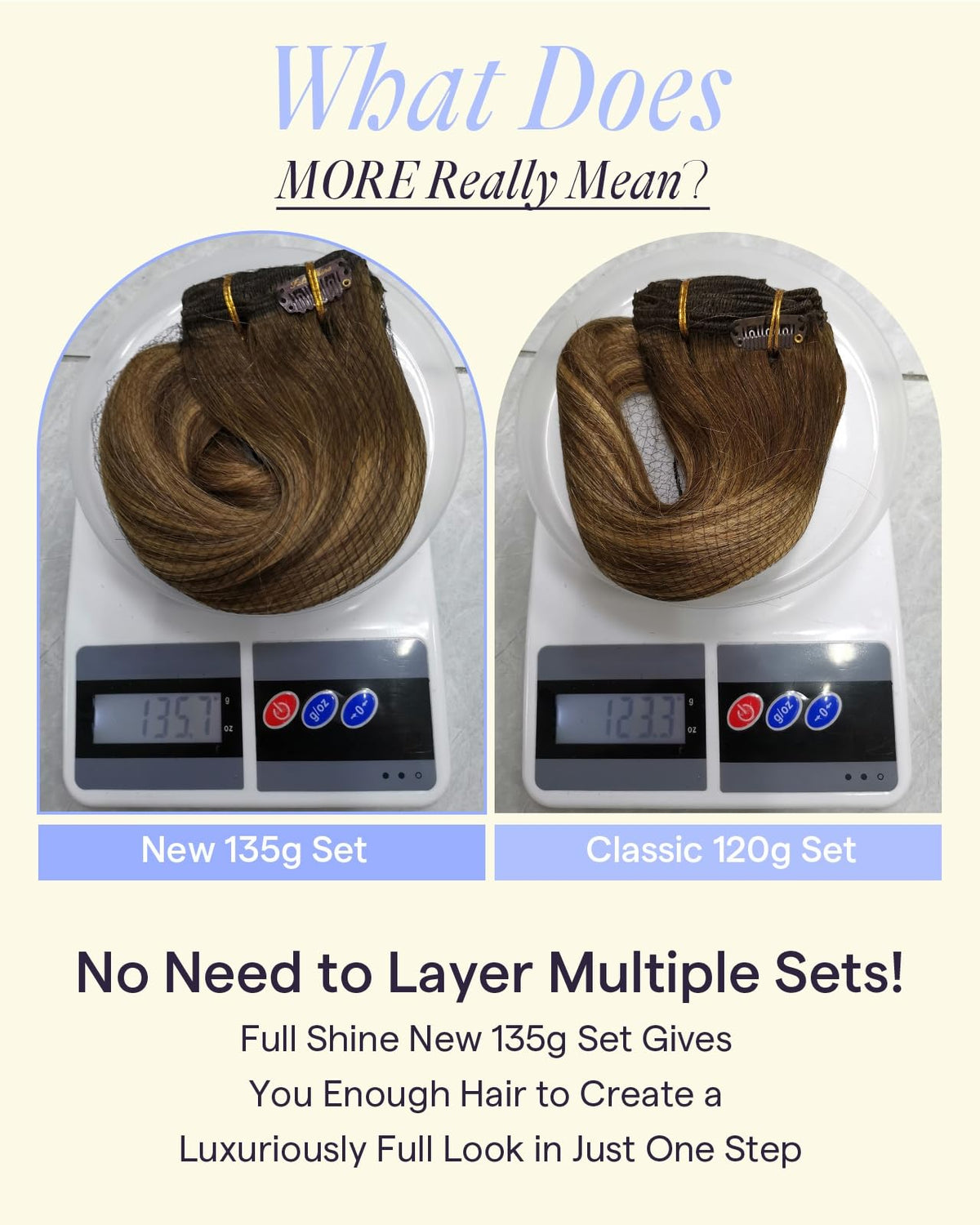 Full Shine Balayage Clip in Hair Extensions displayed with various weft sizes