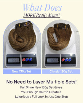 Full Shine Balayage Clip in Hair Extensions displayed with various weft sizes