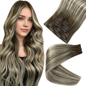 Full Shine Balayage Clip-in Human Hair Extensions 12 Inch front view