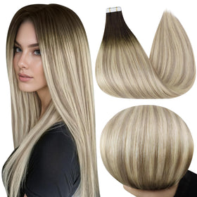 Full Shine Balayage Tape in Hair Extensions 18 Inch front view
