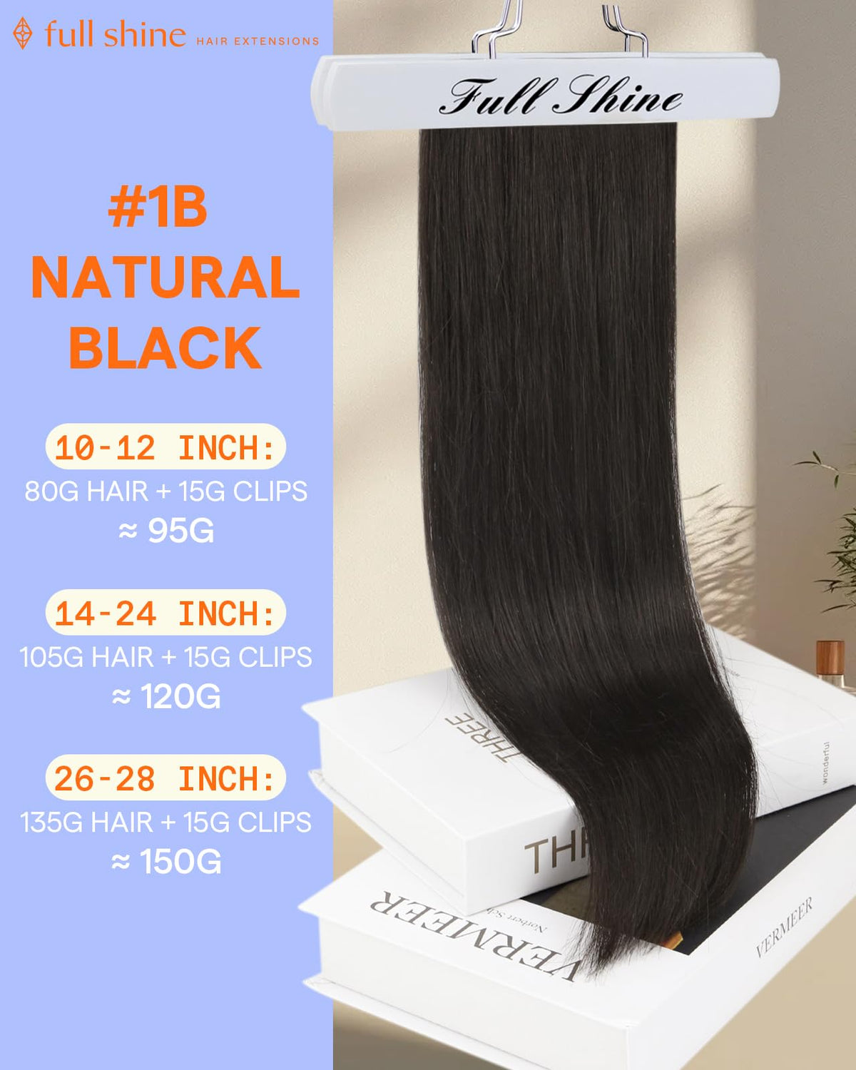 Full Shine Black Hair Extensions 200g packaging