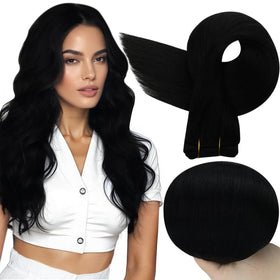Full Shine Black Weft Hair Extensions 20 Inch front view