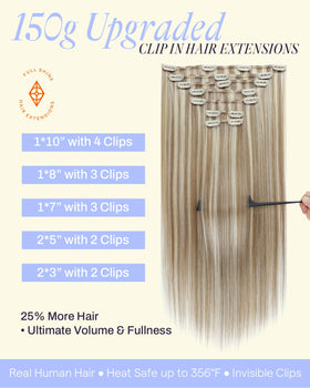 Full Shine Blonde Clip in Hair Extensions 20 Inch close-up of wefts