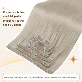 Full Shine Blonde Clip in Hair Extensions displayed on a table