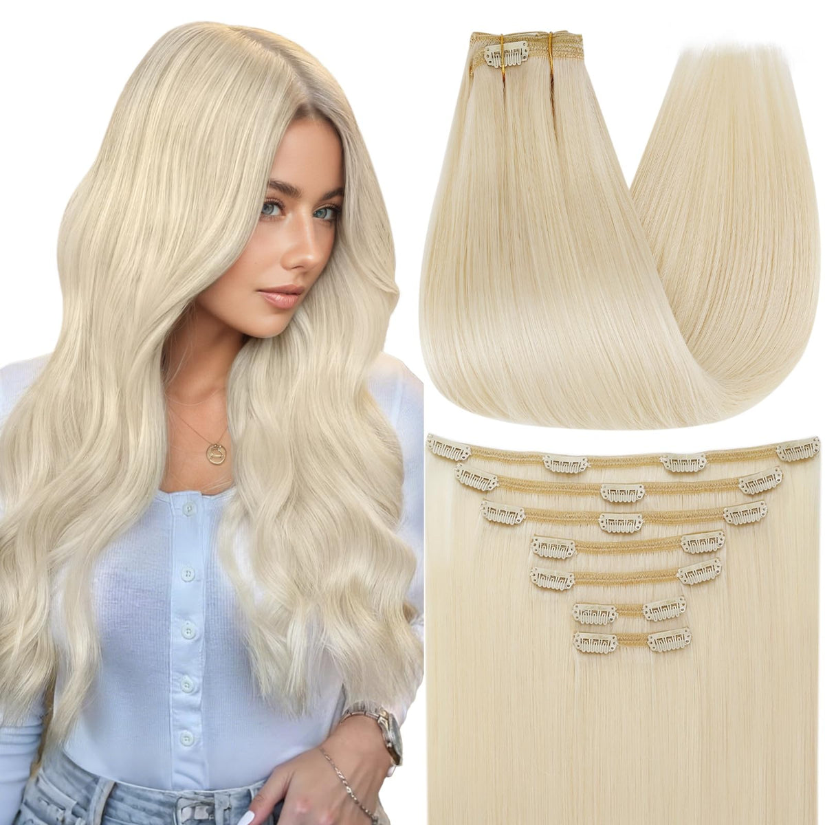 Full Shine Blonde Hair Extensions Clip-Ins front view