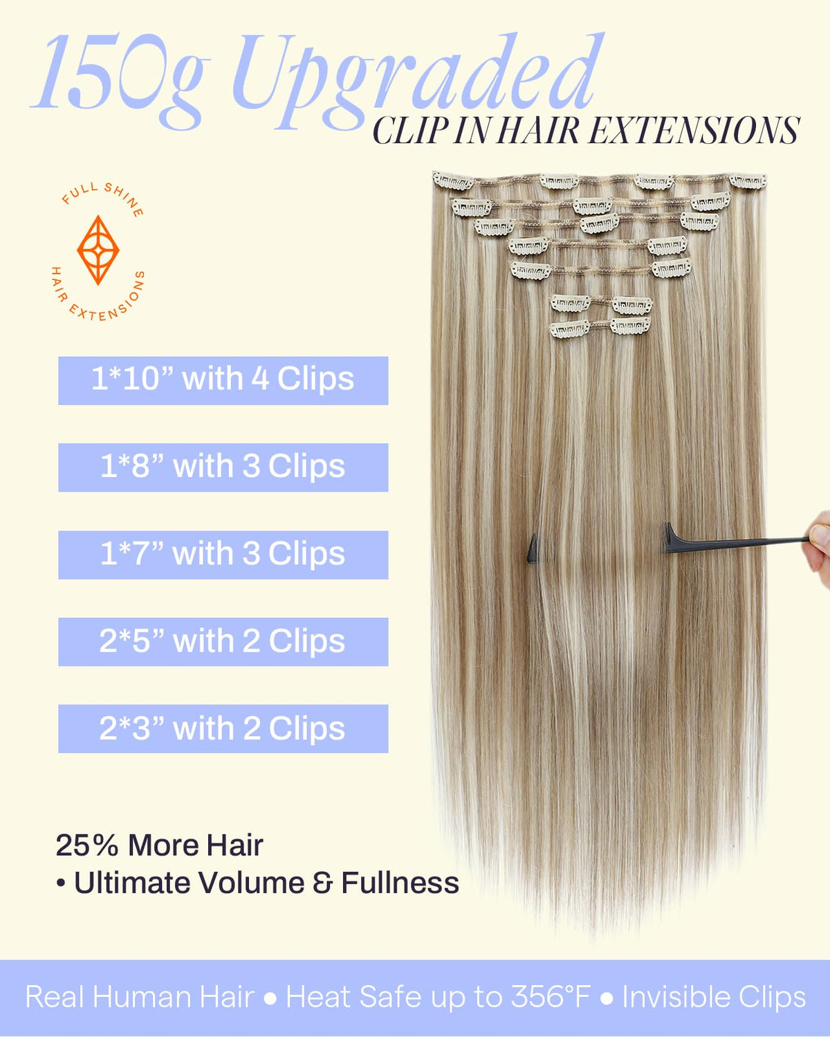 Full Shine Blonde Highlight Clip in Hair Extensions packaging