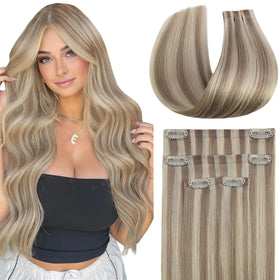 Full Shine Blonde Highlight Hair Extensions 18/613 front view