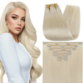 Full Shine Blonde Human Hair Clip in Extensions front view