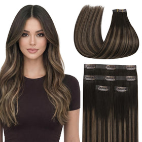 Full Shine Brown Blonde Hair Extensions front view