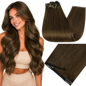 Full Shine Brown Clip in Extensions 10 inch front view