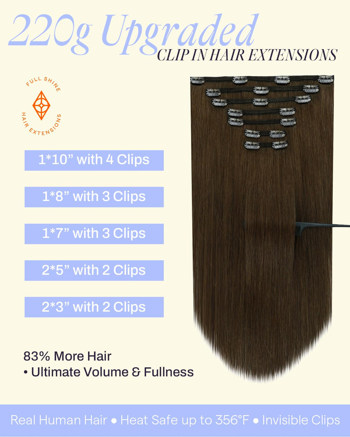 Full Shine Brown Clip in Extensions 8 inch side view