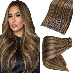 Full Shine Brown Clip in Hair Extensions 14 Inch front view