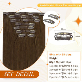 Full Shine Brown Clip in Hair Extensions 16 Inch with silicone clips
