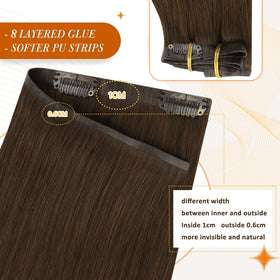 Full Shine brown clip-in hair extensions displayed on a mannequin