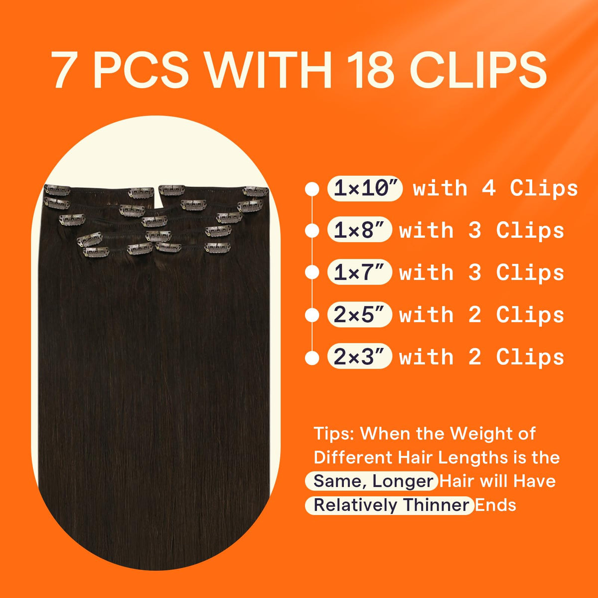 Full Shine Brown Clip in Hair Extensions displayed on a table