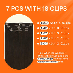 Full Shine Brown Clip in Hair Extensions displayed on a table