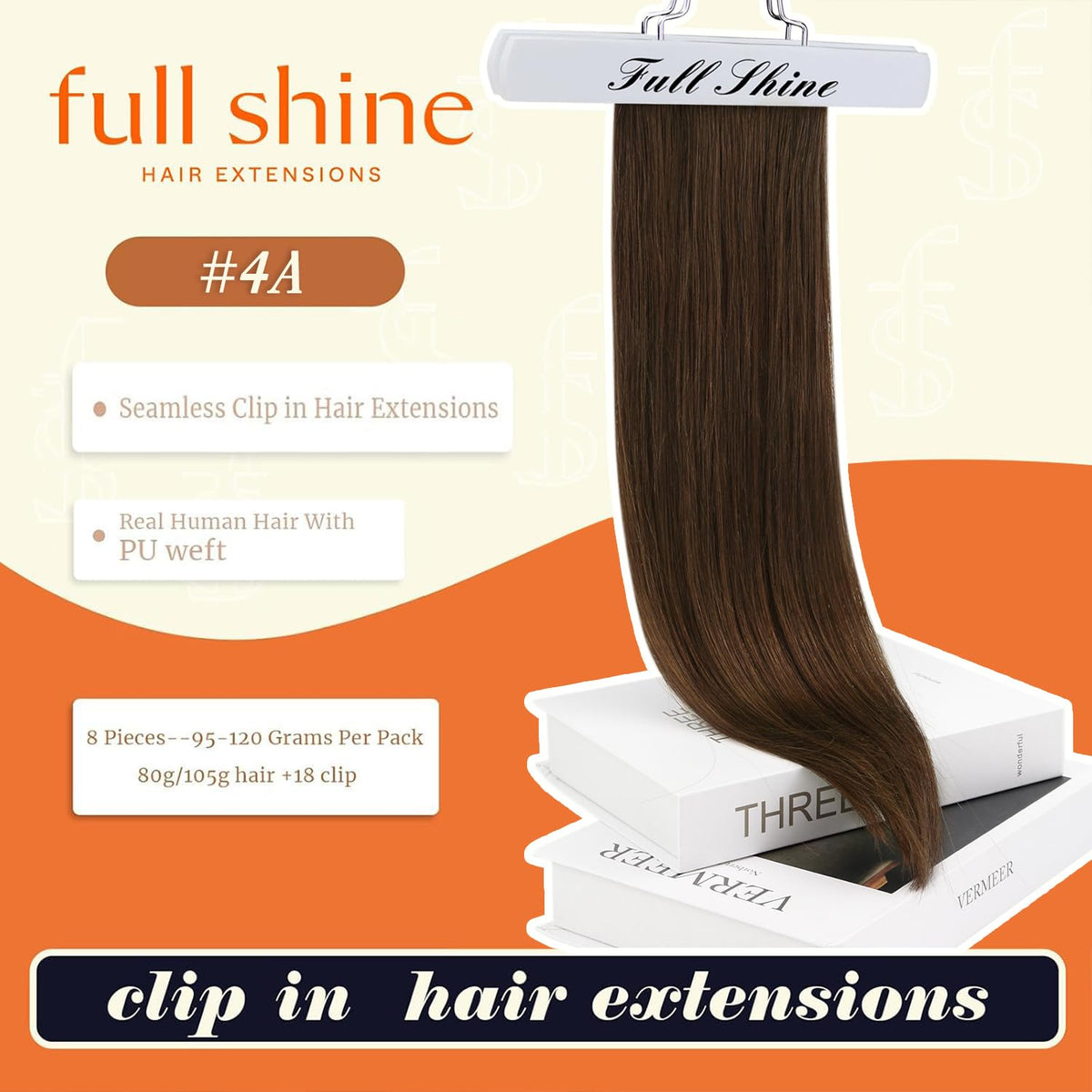 Full Shine brown clip-in hair extensions packaging
