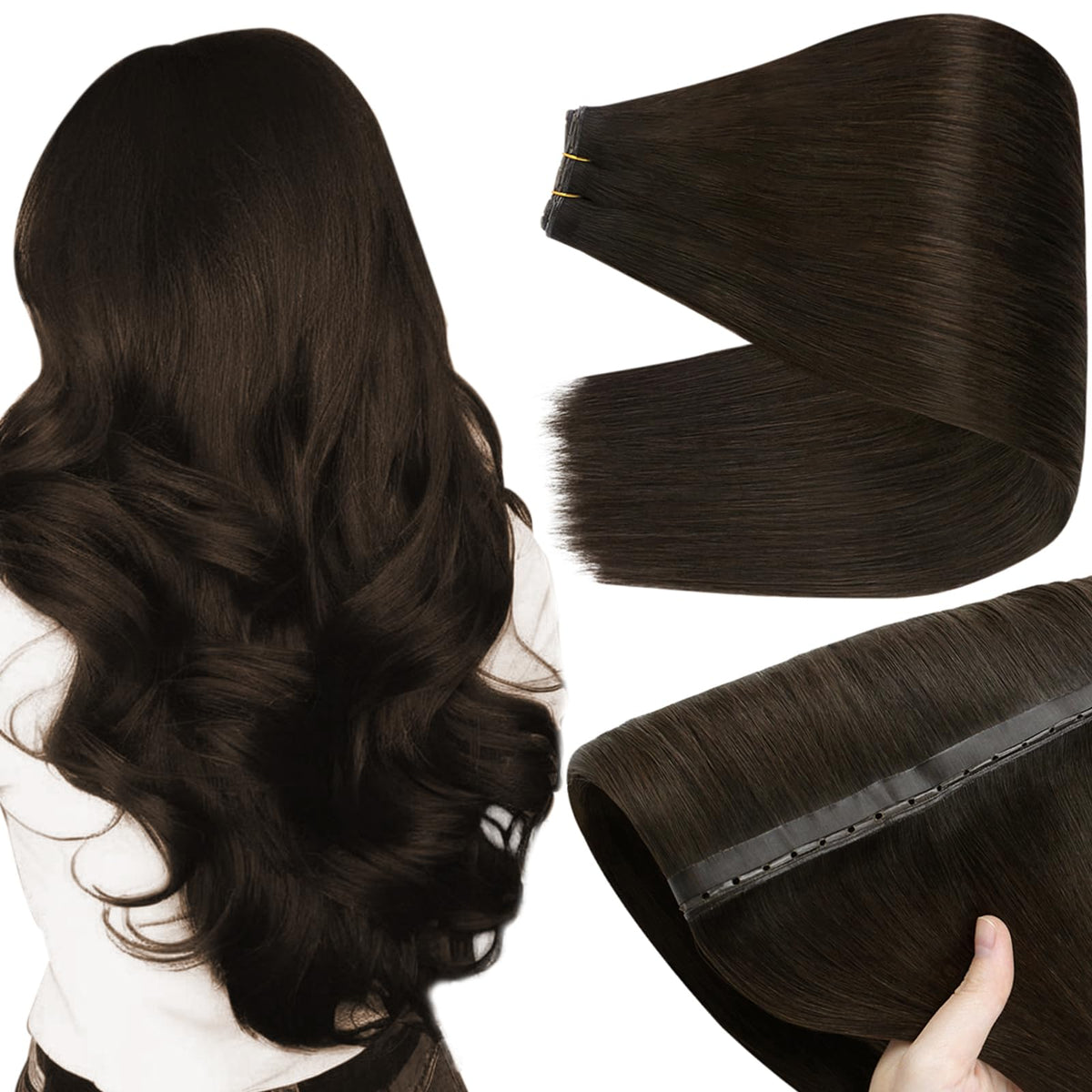 Full Shine Butterfly Weft Hair Extensions 20 Inch Dark Brown front view