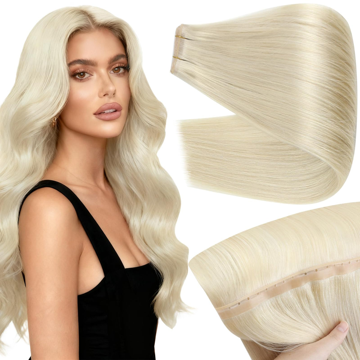 Full Shine Butterfly Weft Hair Extensions 20 Inch Platinum Blonde front view