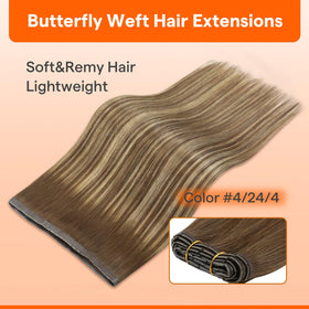 Full Shine Butterfly Weft Hair Extensions 22 Inch medium brown packaging