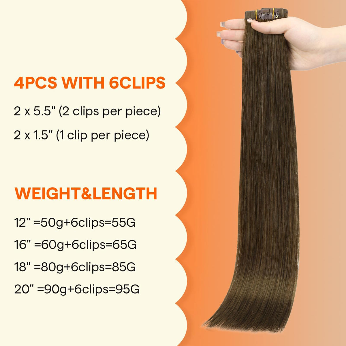 Full Shine Chestnut Brown Hair Extensions displayed with packaging