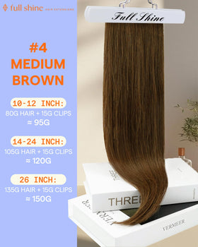 Full Shine Clip in Extensions 22 Inch brown close-up of clips
