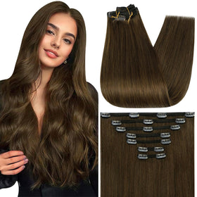 Full Shine Clip In Extensions 26 Inch Dark Brown front view