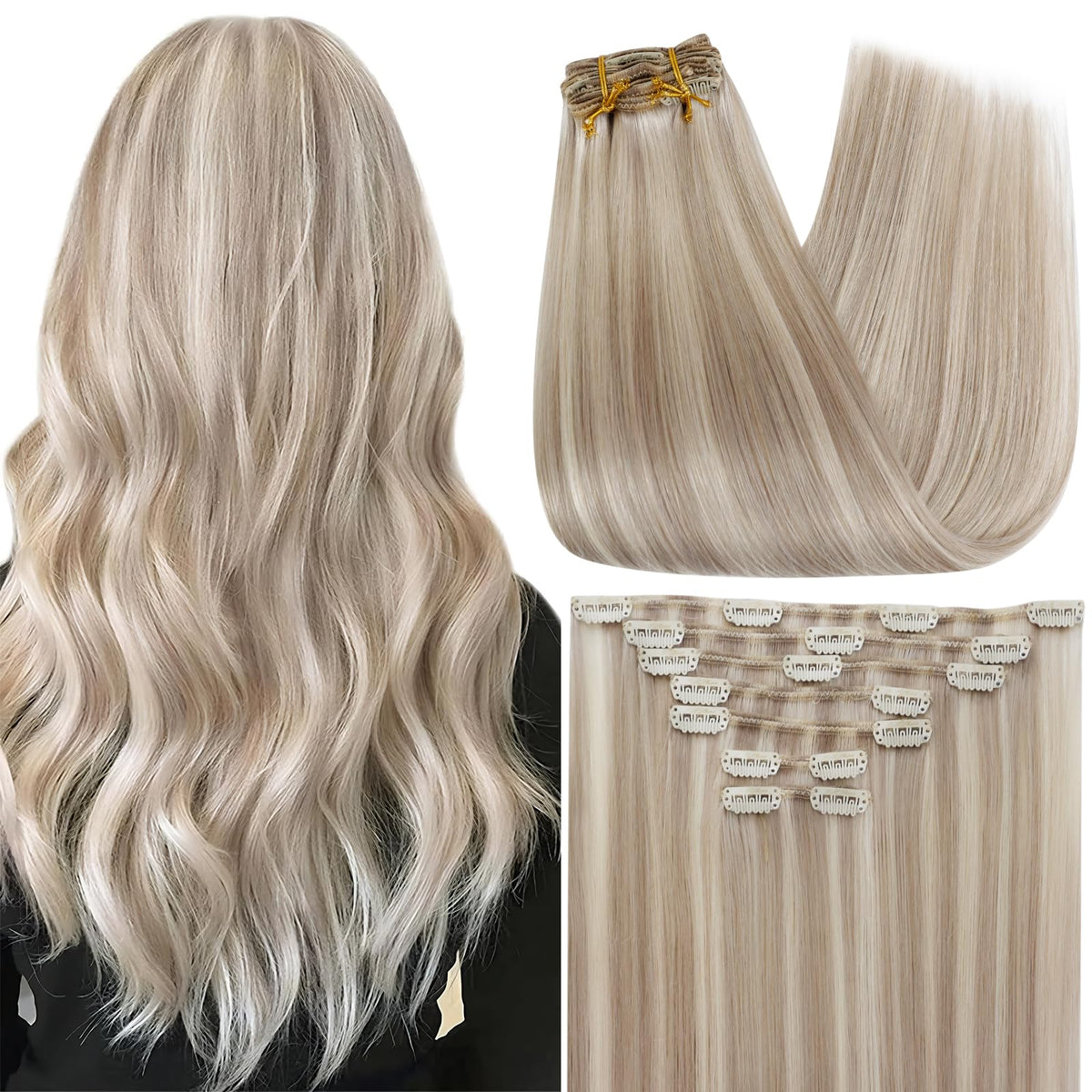 Full Shine Clip in Extensions Ash Blonde front view